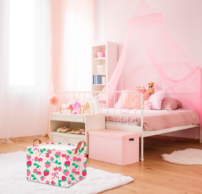 CLOCOR Rectangular Storage Basket Empty,Gift Basket,Waterproof Storage Bin with Handles,Room Decor(Sweet Strawberry) - Image 3